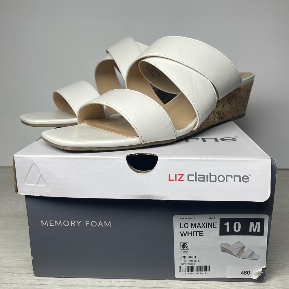 Liz Claiborne Women's LC Maxine Wedge White Sandals 10M Casual